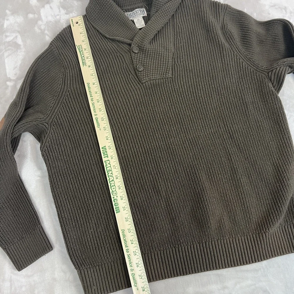 Duluth Sweater Mens 2XL Brigadier Shawl Collar Fisherman Knit Chunky Elbow Patch